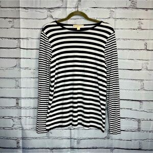 Michael Michael Kors Black & White Striped Long Sleeve Crew Top Women’s L Preppy